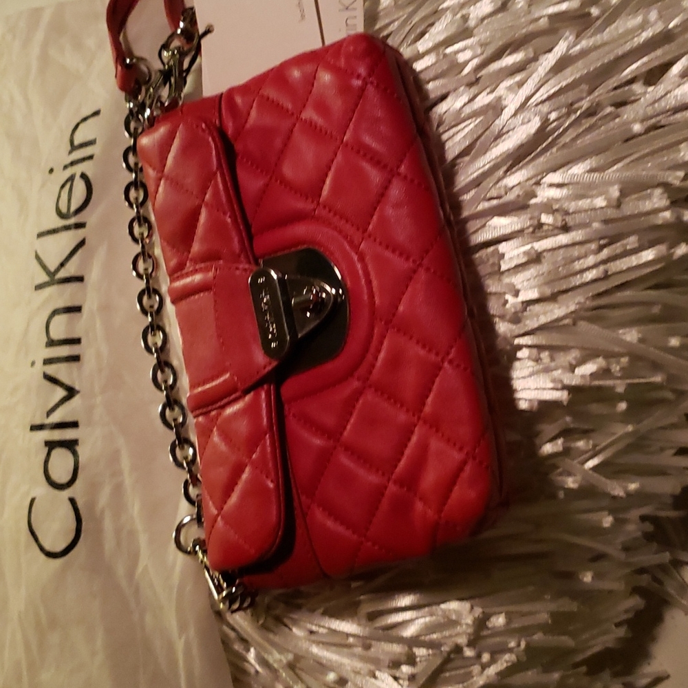Calvin Klein red leather crossbody bag